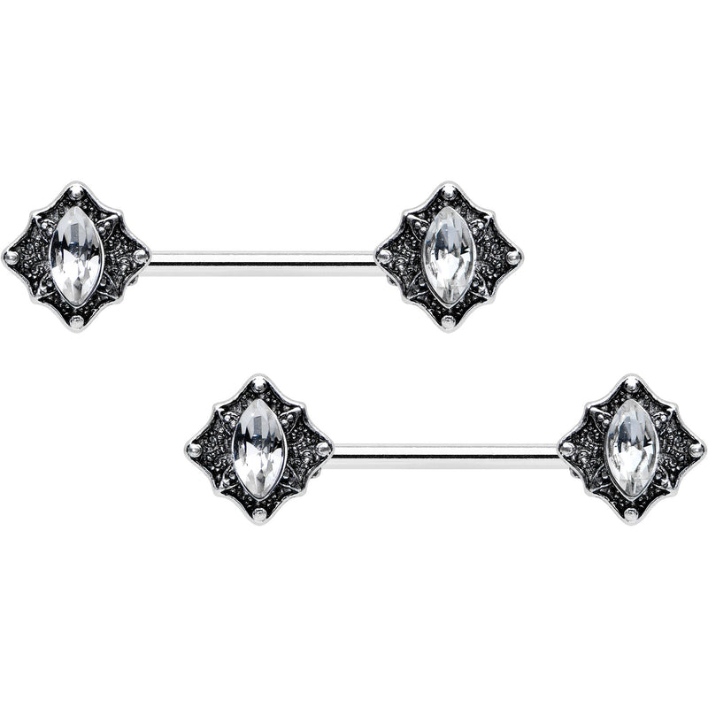 14G 9/16 Clear Gem Rhombus Retro Barbell Nipple Ring Set