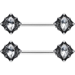 14G 9/16 Clear Gem Rhombus Retro Barbell Nipple Ring Set