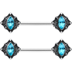 14G 9/16 Blue Gem Rhombus Retro Barbell Nipple Ring Set