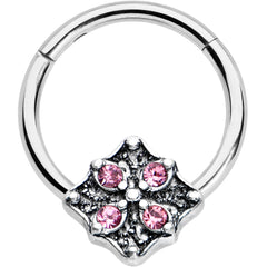 16G 3/8 Pink Gem Floral Rhombus Baroque Hinged Segment Ring
