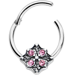 16G 3/8 Pink Gem Floral Rhombus Baroque Hinged Segment Ring