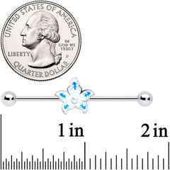14G Pearly White Orb Blue Flower Industrial Barbell 38mm