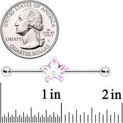 14G Pearly White Orb Pink Flower Industrial Barbell 38mm