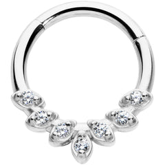 16G 5/16 Clear CZ Gem Seven Leaf Hinged Segment Ring