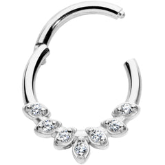 16G 5/16 Clear CZ Gem Seven Leaf Hinged Segment Ring