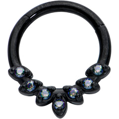 16G 5/16 Vitrail CZ Gem Black Seven Leaf Hinged Segment Ring