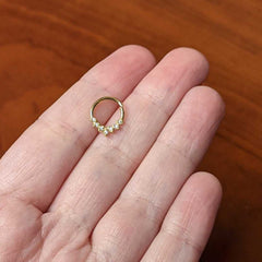 16G 5/16 Clear CZ Gem Gold Tone Seven Leaf Hinged Segment Ring