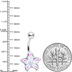 White Pearlescent Center Pink White Flower Belly Ring