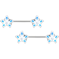 14G 9/16 Pearlescent Orb Flower Blue Barbell Nipple Ring Set