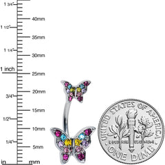 Pink Purple Blue Gem Double Butterfly Double Mount Belly Ring
