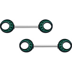 14G 9/16 Deep Green Moon Glow in the Dark Barbell Nipple Ring Set