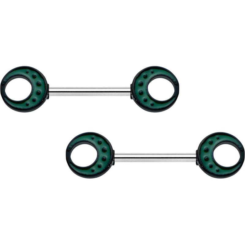 14G 9/16 Deep Green Moon Glow in the Dark Barbell Nipple Ring Set