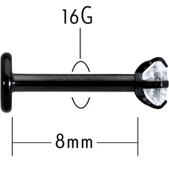 16G 5/16 Clear Gem Black Round End Internally Threaded Labret Tragus