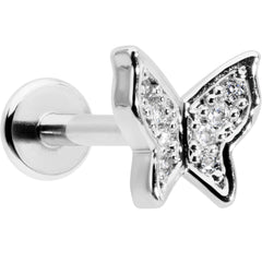 16G 5/16 Clear Gem Butterfly Internally Threaded Labret Tragus