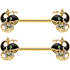14G 9/16 Clear Gem Gold Tone Mom Baby Whale Nipple Ring Set