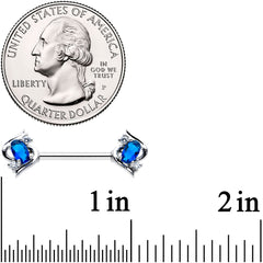 14G 9/16 Clear Blue Gem Oval Swirl Barbell Nipple Ring Set