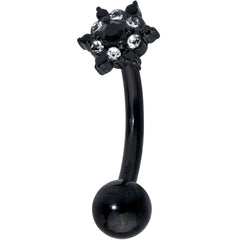 16G 5/16 Clear CZ Gem Black Abstract Sun Curved Eyebrow Ring