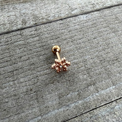 16G 1/4 Clear Gem Rose Gold Tone Pretty Snowflake Cartilage Tragus