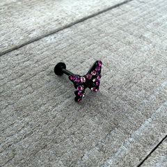 16G 5/16 Pink Gem Black Midnight Butterfly Labret Monroe Tragus
