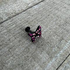 16G 1/4 Pink Gem Black Midnight Butterfly Labret