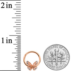 16G 3/8 Clear Gem Rose Gold Hue Air Butterfly Hinged Segment Ring