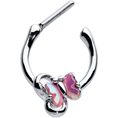 16G 5/16 Heart Pink Butterfly Cartilage Clicker