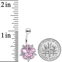 Pink Clear CZ Gem Baroque Floral Burst Belly Ring