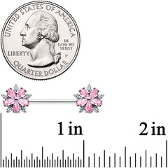 14G 9/16 Pink CZ Gem Floral Burst Barbell Nipple Ring Set