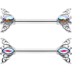 14G 9/16 Aurora Gem Deco Waves Barbell Nipple Ring Set
