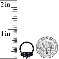 16G 3/8 Purple Gem Black Skull Blossom Hinged Segment Ring