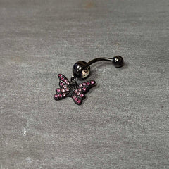 Clear Pink Gem Black Midnight Butterfly Dangle Belly Ring