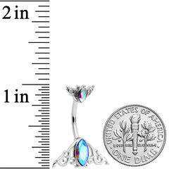 Aurora Gem Art Deco Scrollwork Ovals Double Mount Belly Ring