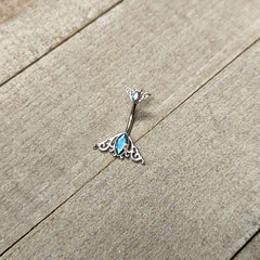 Aurora Gem Art Deco Scrollwork Ovals Double Mount Belly Ring