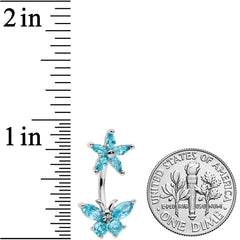 Blue CZ Gem Flower Butterfly Double Mount Belly Ring