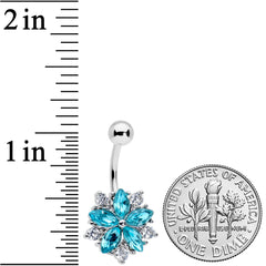 Blue Clear CZ Gem Baroque Floral Burst Belly Ring