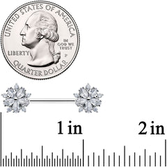 14G 9/16 Clear CZ Gem Floral Burst Barbell Nipple Ring Set