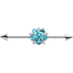 14G Blue CZ Gem Floral Baroque Burst Cone Industrial Barbell 38mm