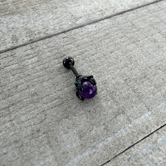 16G 1/4 Purple Amethyst Black Claw Hand Cartilage Tragus Earring