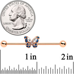 14G Blue Gem Rosy Tone Butterfly Wings Industrial Barbell 38mm