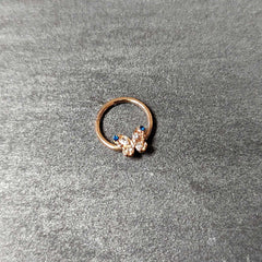16G 3/8 Blue Gem Rose Gold Tone Butterfly Hinged Segment Ring