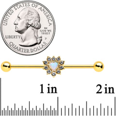 14G White Synth Opal Gold Tone Sun Heart Industrial Barbell 38mm
