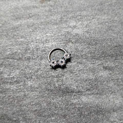 16G 3/8 Clear Blue Gem Festive Trio Snowflake Hinged Segment Ring