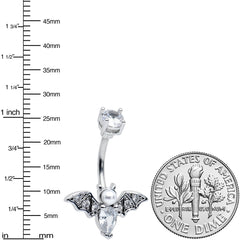 Clear Gem Vampire Bat Halloween Belly Ring