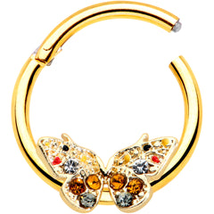 16G 3/8 Orange Gem Gold Hue Baroque Butterfly Hinged Segment Ring