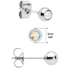 3mm 4mm 5mm Aurora Gem Ball 316L Stainless Steel Stud Earrings 3 Pack