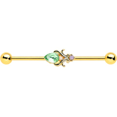 14G Green Gem Gold Tone Shades of Spring Industrial Barbell 38mm