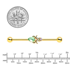 14G Green Gem Gold Tone Shades of Spring Industrial Barbell 38mm