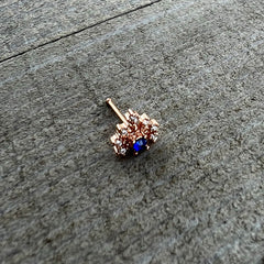20G 1/4 Blue Clear Gem Rose Gold Tone Glamour Flare Nose Bone
