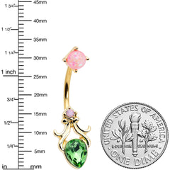 Green Gem Gold Tone Shades of Spring Double Mount Belly Ring
