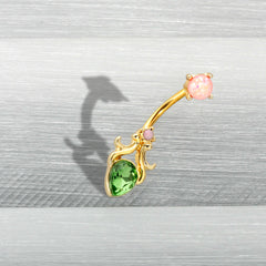 Green Gem Gold Tone Shades of Spring Double Mount Belly Ring